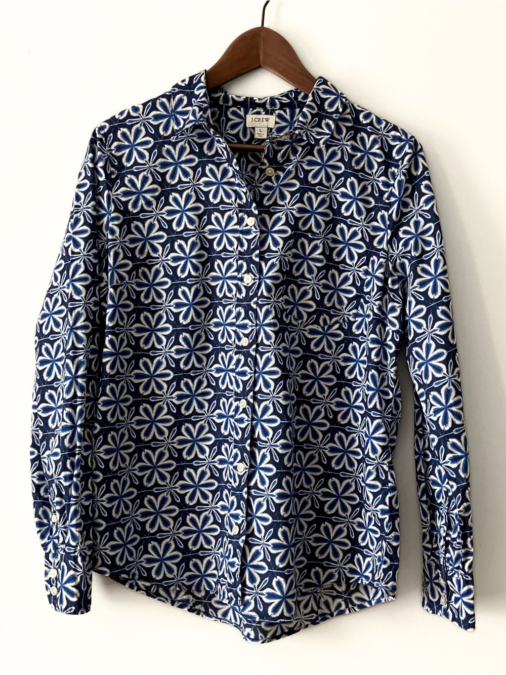 J. Crew Blue and White Floral Button-Down Shirt
